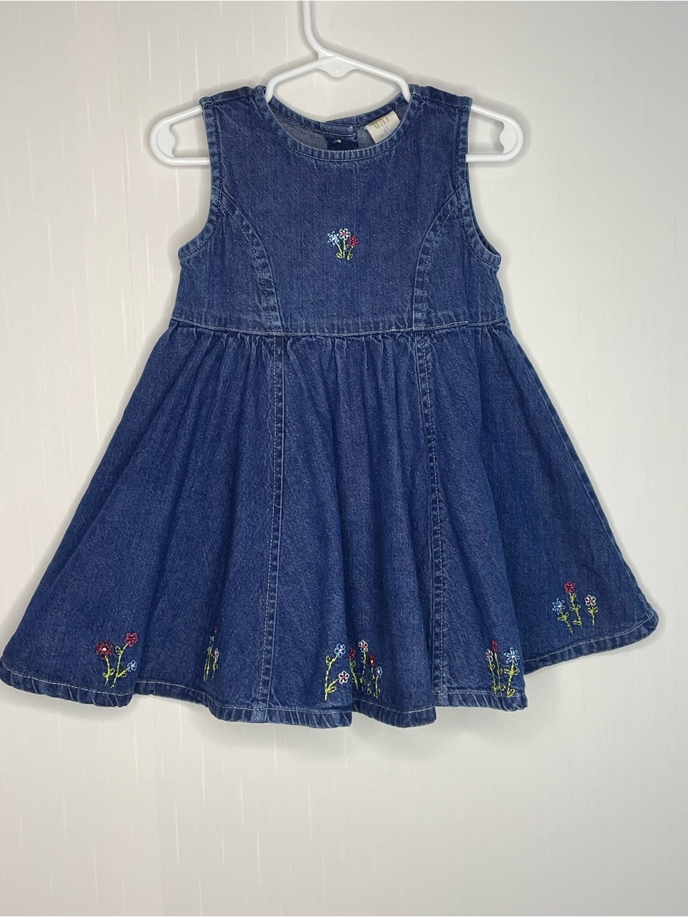 Vintage Baby Gap Denim Jean Dress Embroidered Floral Wildflowers 18-24 Months XL